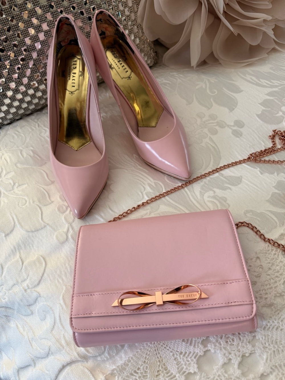 Ted Baker Blush Pink leather Heels with Matching Crossbody Bag